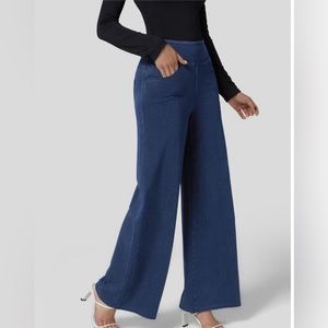 Halara Magic High Waisted Wide Leg Loose Stretchy Work Jeans Large Denim Blue